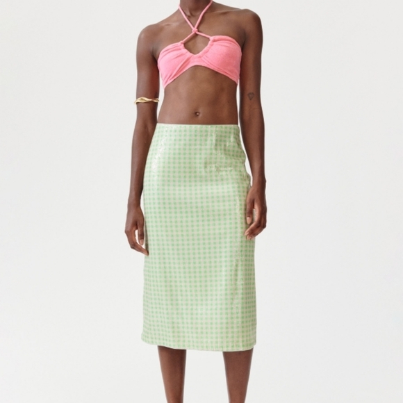 Baum Und Pferdgarten Jolette Sequin Skirt in Parfait Check size S NWT - Picture 1 of 6